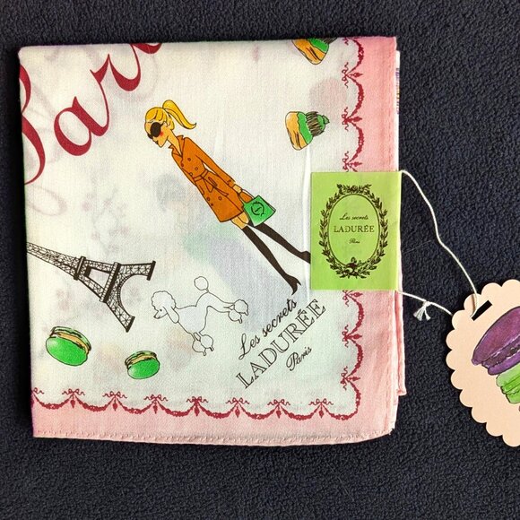 Laduree Paris Scarf Macaron Religieuse London Paris New York Tokyo 22.5" (57 cm) - Picture 2 of 5